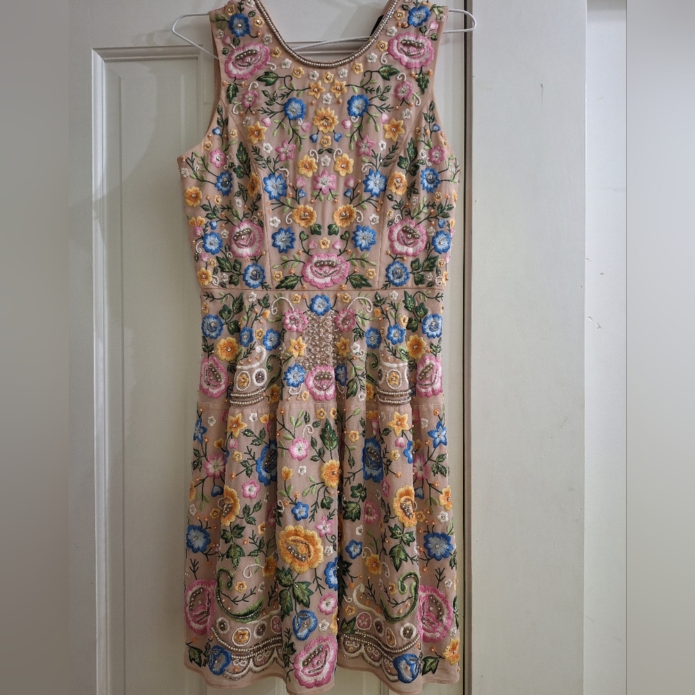 Needle & Thread fully beaded embroidered floral sleeveless shift mini dress 2 - Picture 2 of 13